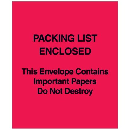 Bsc Preferred 7 x 6'' Red Paper Face ''Packing List Enclosed'' Important Papers Enclosed Envelopes, 1000PK BUY00027509